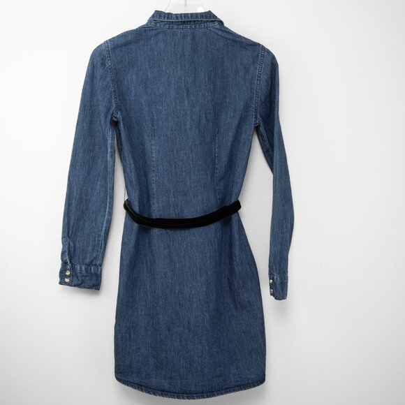Maje Ralexa Denim Shirt Dress Velvet Belt Snap Front Blue Size 1 Small - Picture 8 of 8
